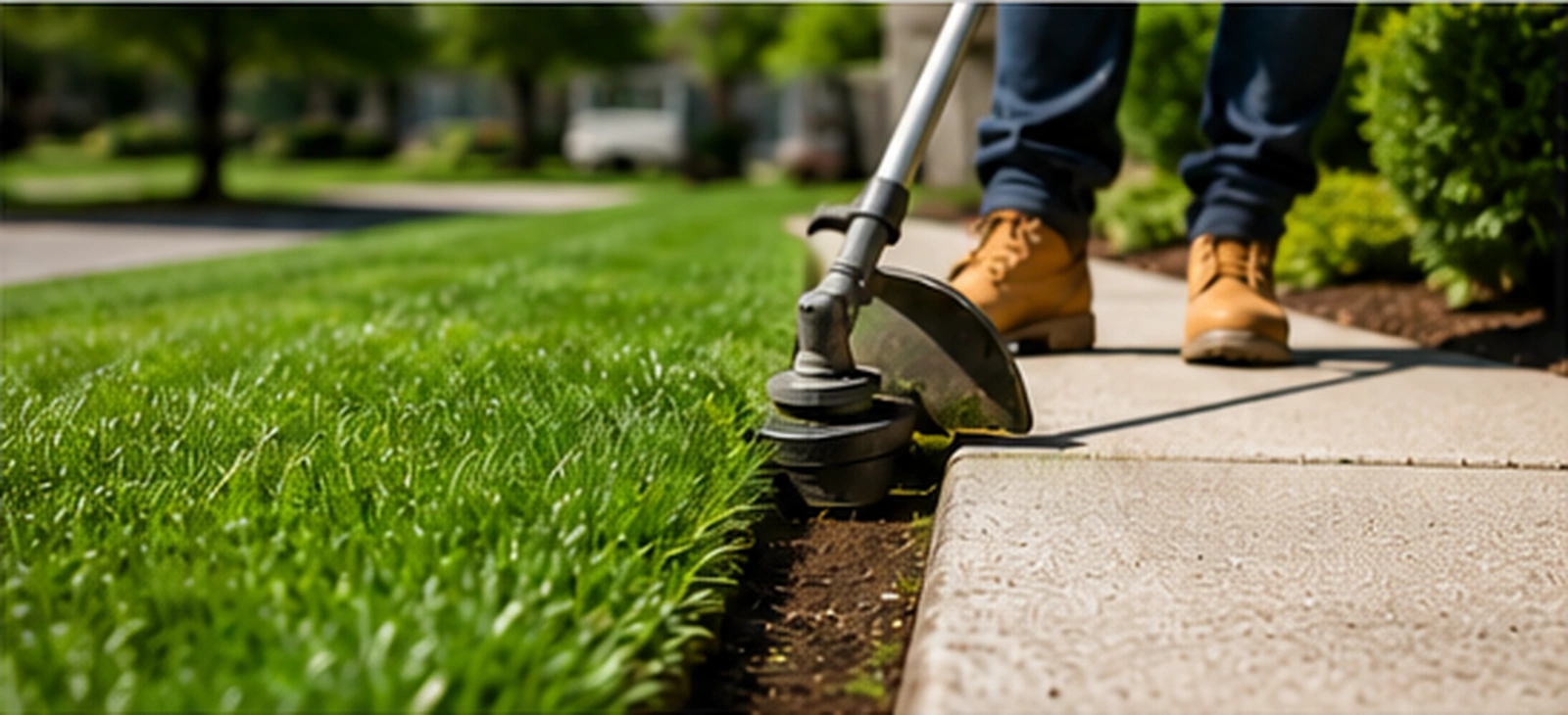 Crisp lawn edging beside sidewalk